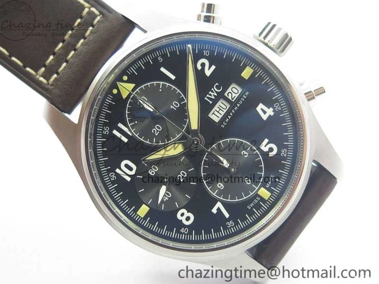 MIROTIME 0514 Pilot Chrono Spitfire IW387903 SS ZF 1:1 Best Edition Black Dial on Brown Leather Strap A OdorResistant 7127
